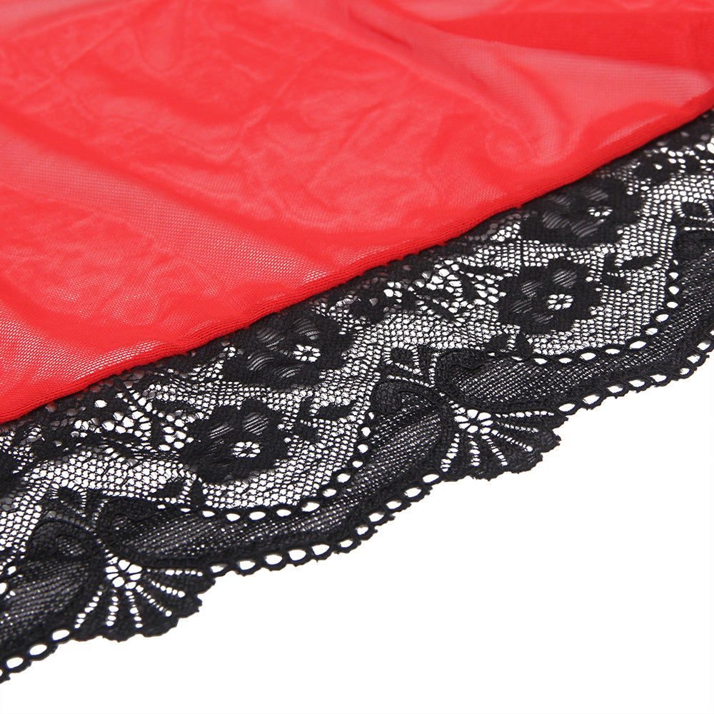 Sexy Long Sleeve Red Mesh Sleepwear With Belt