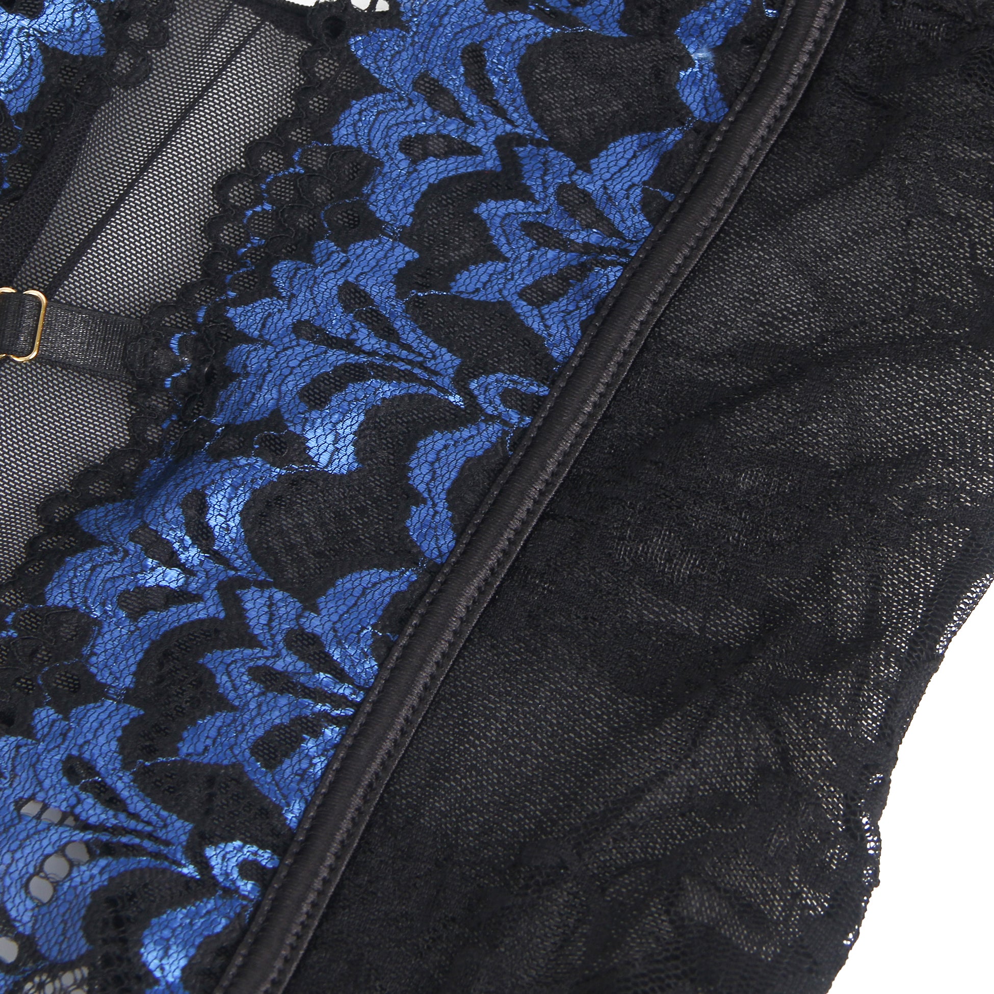 Blue Sexy Embroidered Lace Garter Lingerie Set