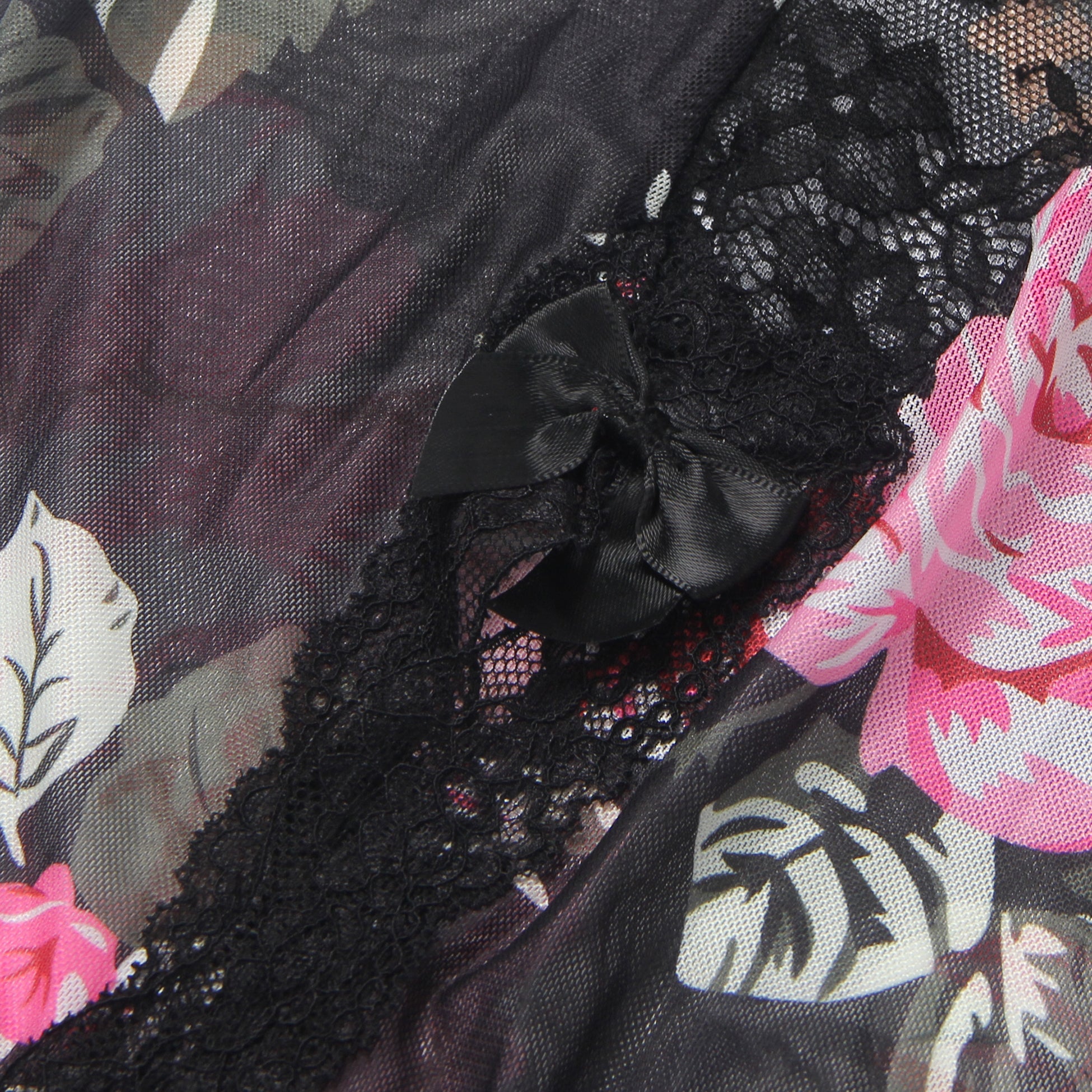Printing Sexy Mesh Lace Long Split Nightgown
