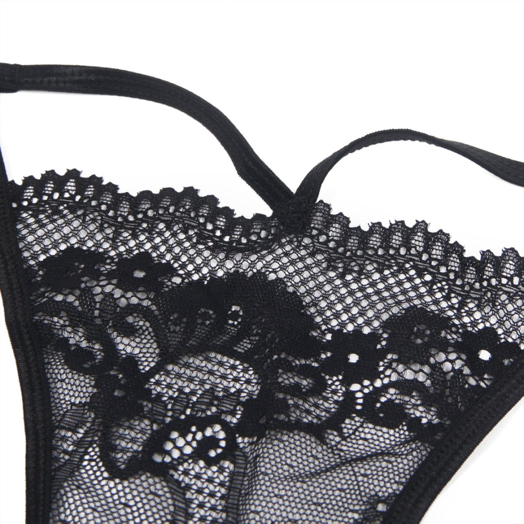Black Sexy Lace Hollow Out  Women Thong Underwear